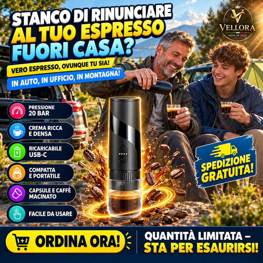 Macchina da Caffè Espresso Portatile Ricaricabile – Compatibile con Capsule e Caffè Macinato