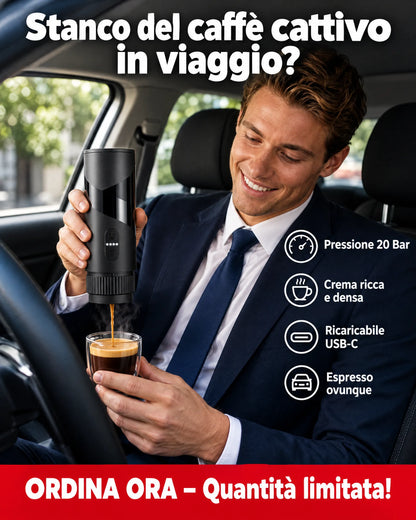 Macchina da Caffè Espresso Portatile Ricaricabile – Compatibile con Capsule e Caffè Macinato